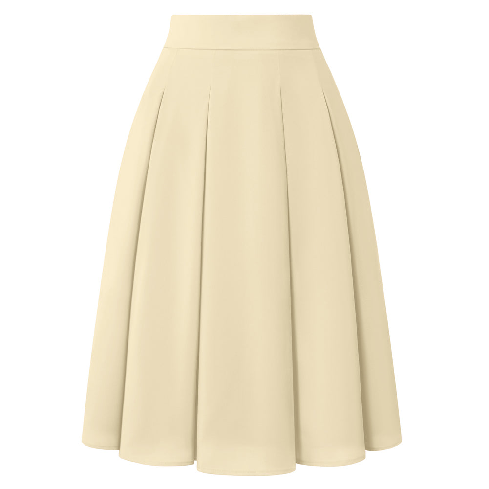 belle poque 2026 Women Spring Summer Vintage Chiffon Flared A-Line Skirt Apricot