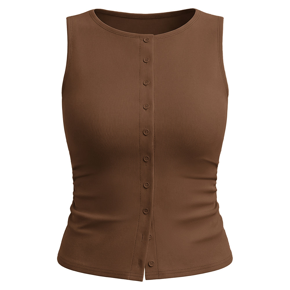 Womens Button Down Tank Tops Summer Vest Slim Fit Crop Going Out Tops