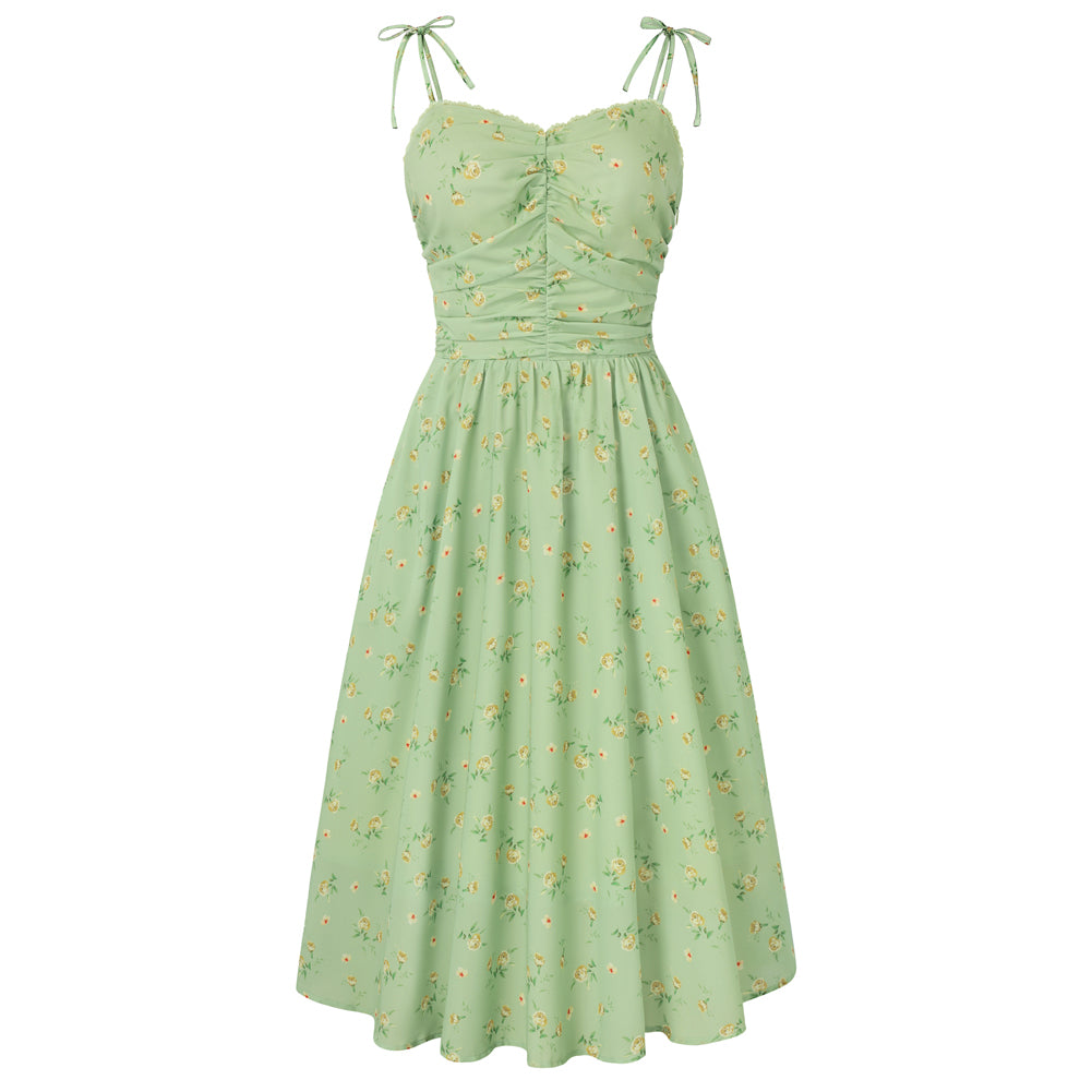 Women Spring Summer Milkmaid Dress 2026 Floral Midi Tea Party Ruched Sun Dresses