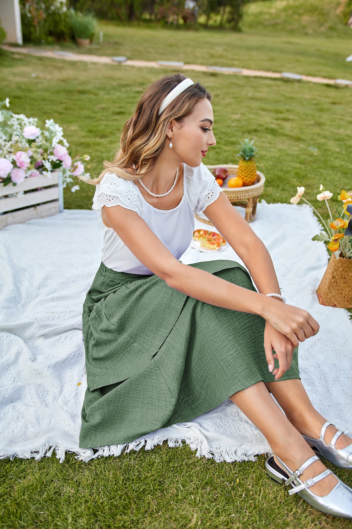 belle poque BP Women Vintage 2-Layer Swing Skirt Elastic High Waist Maxi Skirt