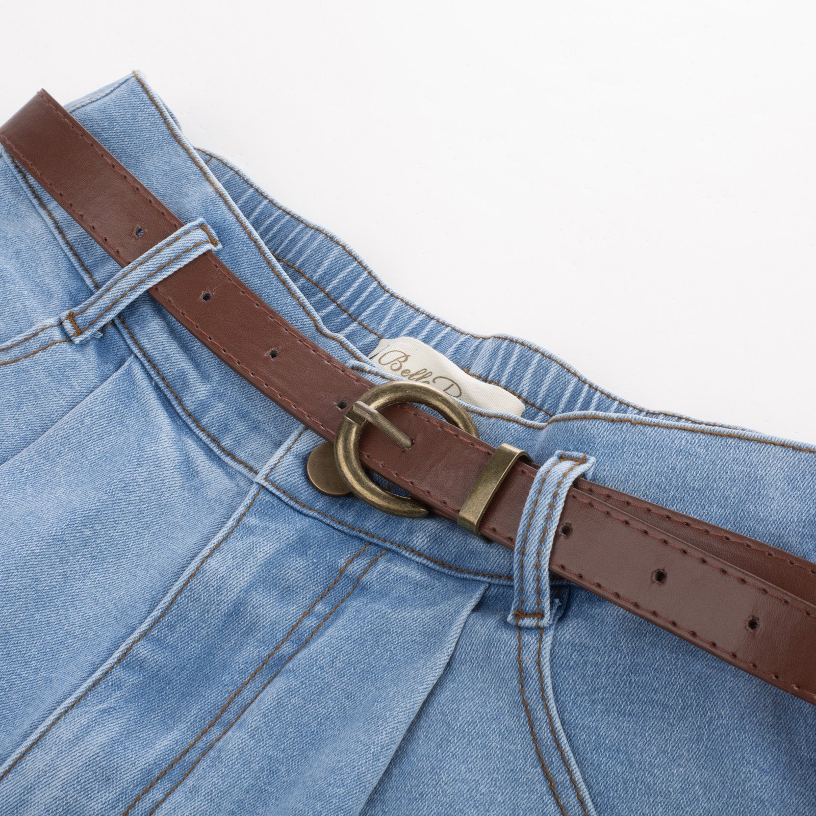 belle poque Bermuda Shorts Elastic Waist Wide Leg Shorts with Pockets & Belts