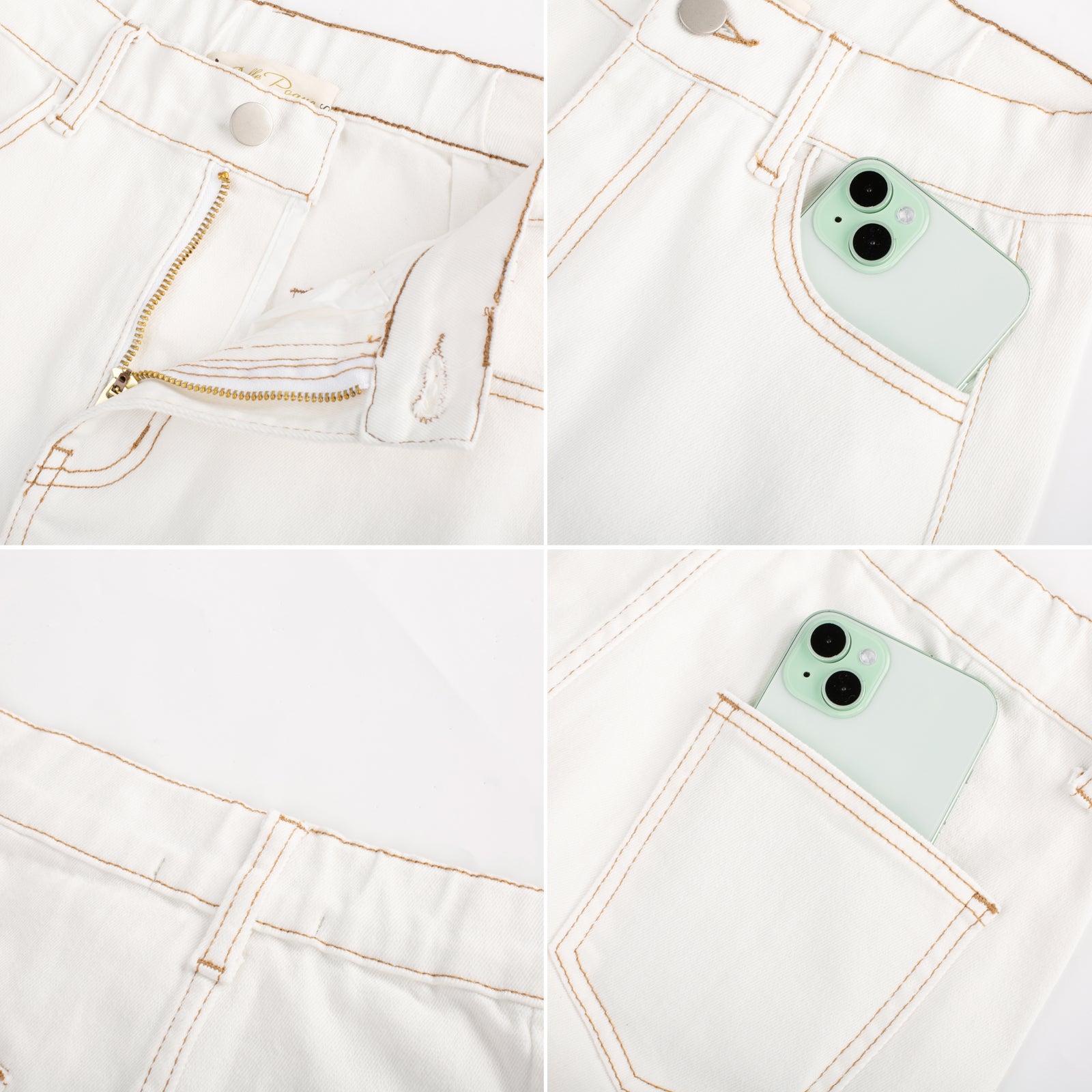 belle poque Multi-Pocket Jean Skirt Elastic High Waist Raw Hem Midi A-Line Skirt