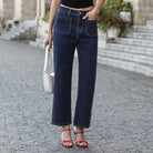 belle poque Women's Straight Leg Jeans Mid Rise Wide Leg Denim Pants with Pockets