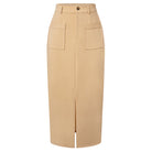 belle poque Women Cargo Skirt Long Pencil Skirt High Wiasted Skirts with Pockets & Slit Khaki