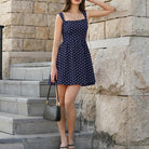 belle poque Women Vintage Polka-Dots Date Dress Square Neck Above Knee A-Line Dress