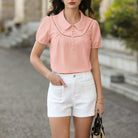 belle poque 2026 Puff Sleeve Cotton Blouses for Women Peter Pan Collar Dressy Work Shirts