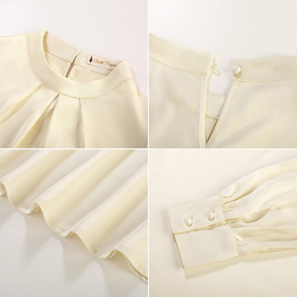 belle poque Womens Long Sleeve Satin Blouse Dressy Casual Business Tops Shirts for Office Work