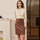 belle poque Midi Leather Skirt for Women High Waist Bodycon Pencil Skirts Work Outfits
