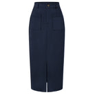 belle poque Women Cargo Skirt Long Pencil Skirt High Wiasted Skirts with Pockets & Slit Navy Blue