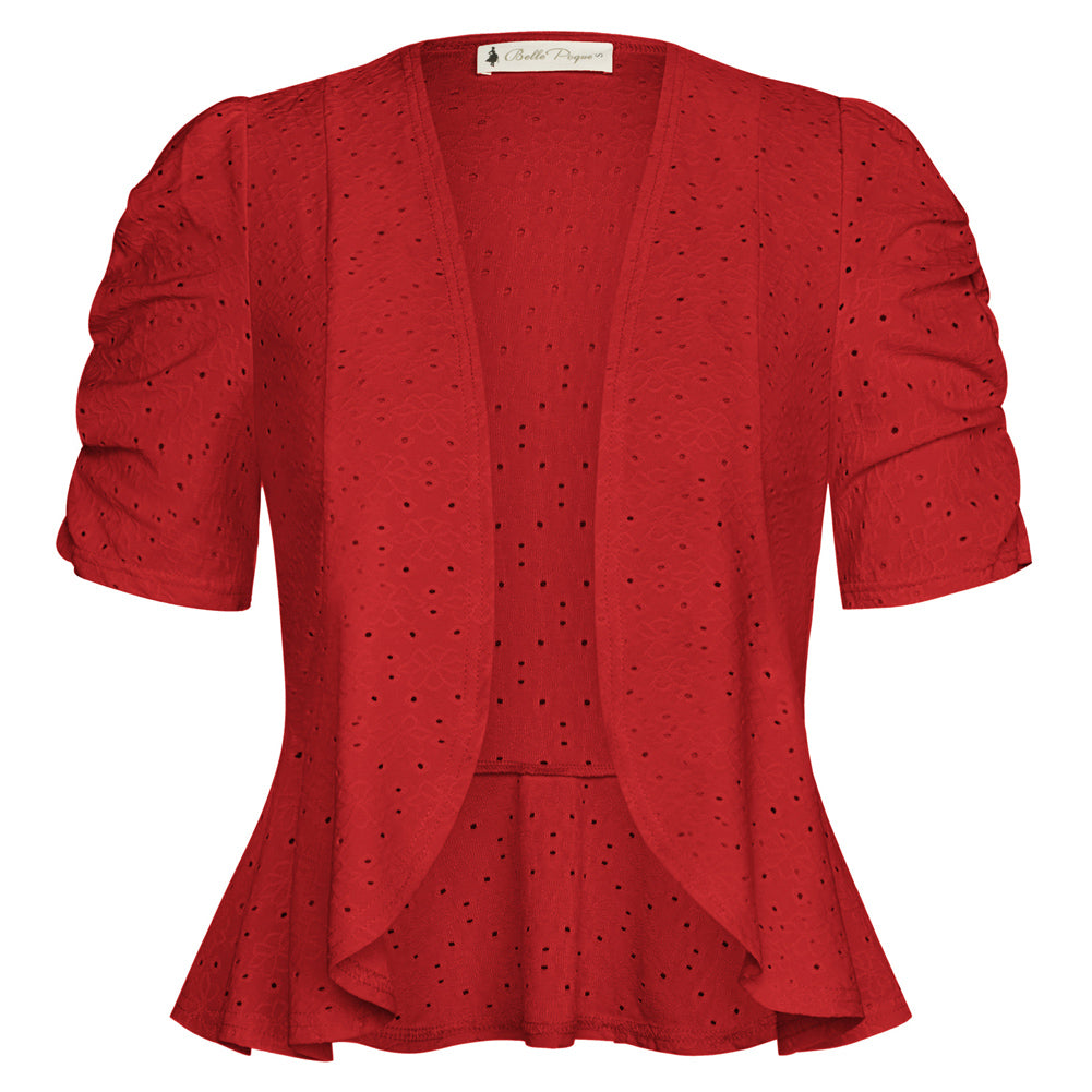 belle poque Spring 2026 Women's Short Sleeve Bolero Shrug Lightweight Cardigan Wine red