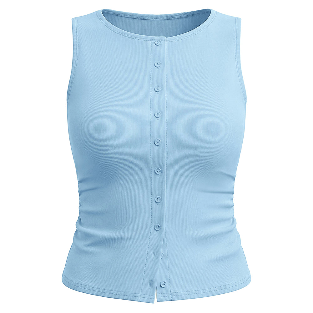 Womens Button Down Tank Tops Summer Vest Slim Fit Crop Going Out Tops
