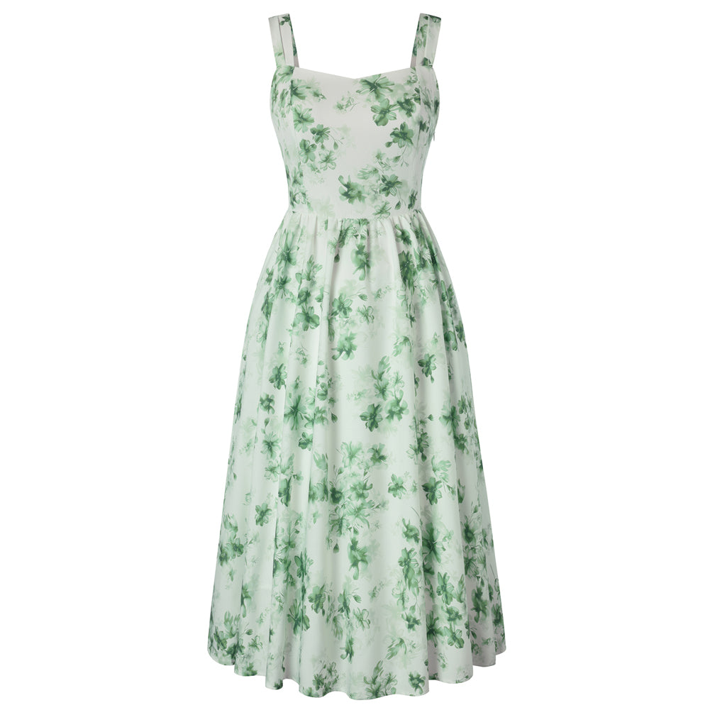 belle poque Women's Floral Midi Sundress with Pockets Spring Summer Dresses for Wedding Guest Light green