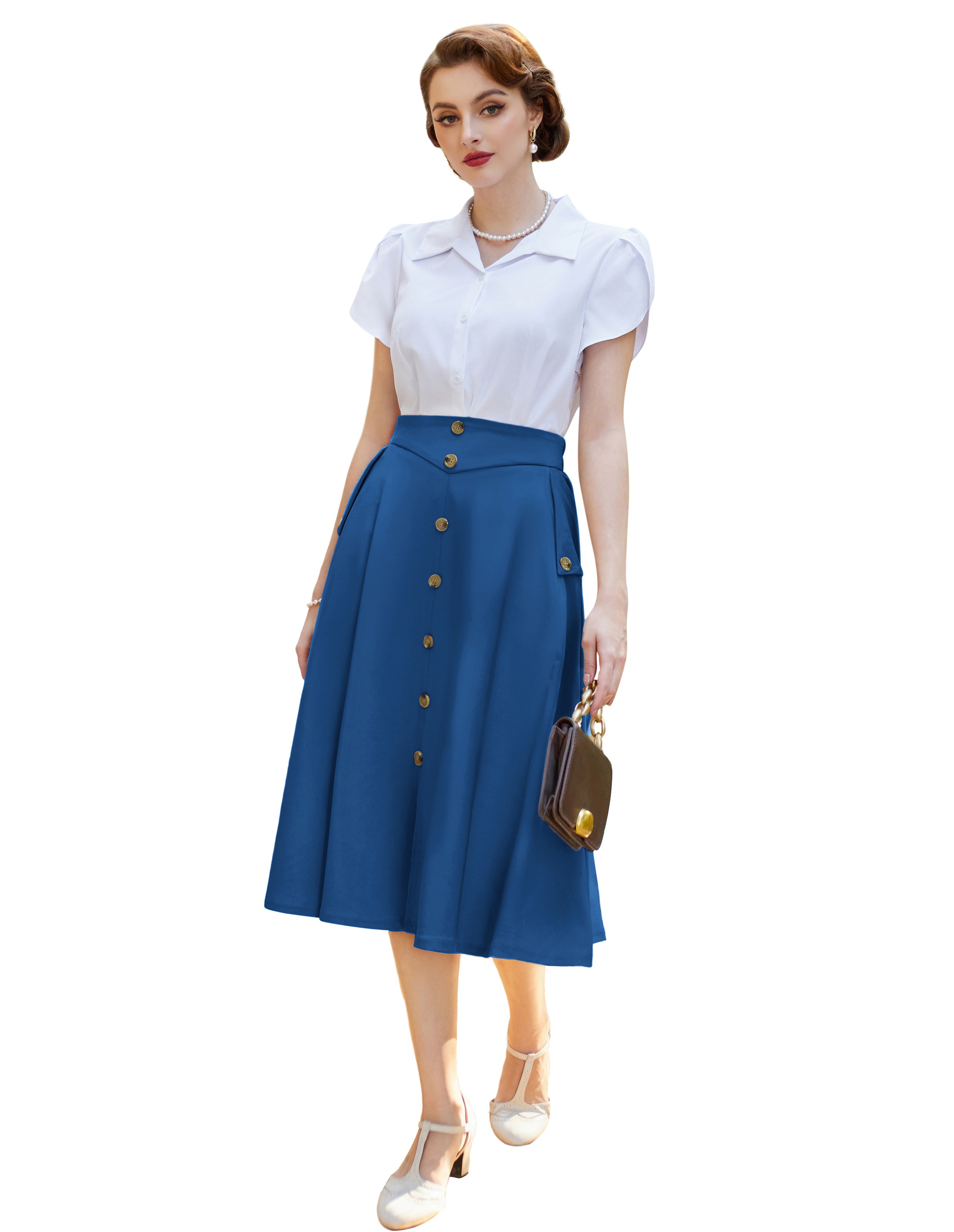 belle poque Vintage A-Line Skirt Midi Skirt Casual Skirt High Waisted Midi Party Skirt Basic A-Line Skirt