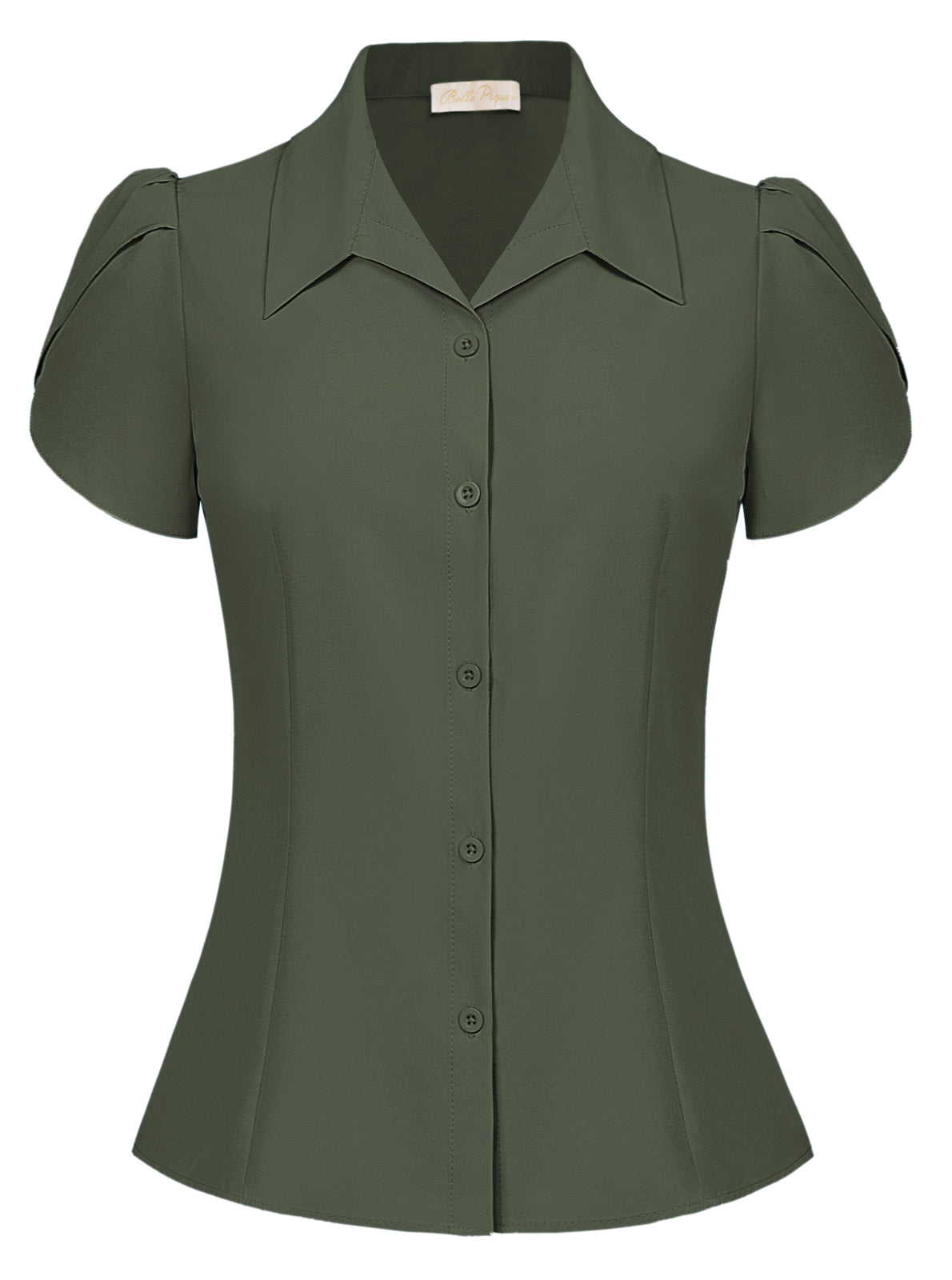 belle poque Business Casual Shirts Tops Summer Button Blouse for Women Green