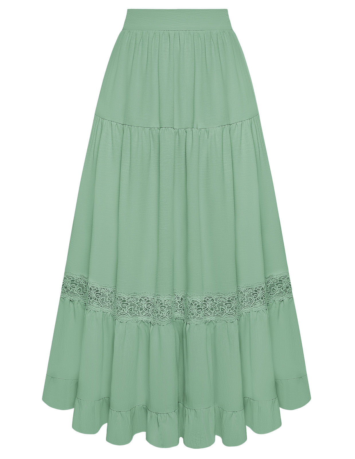 belle poque Women's Midi Skirt Boho Flowy Aline Ruffle Lace Tiered Skirt with Pockets 2025 light green