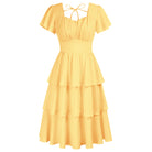 belle poque Vintage Dress 2026 Summer Layered Tiered Ruffle Swing Midi Dress Yellow