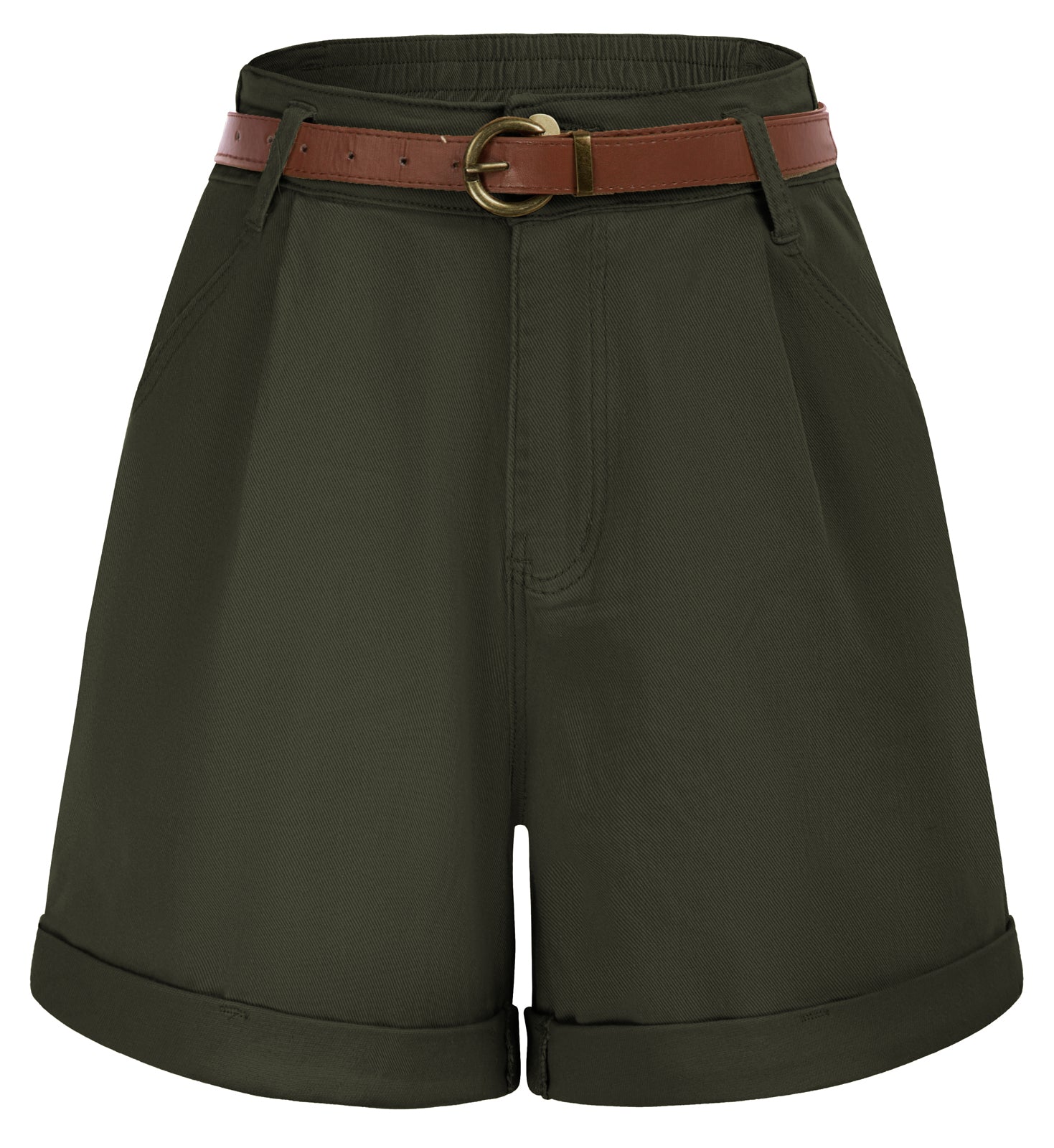 belle poque Bermuda Shorts Elastic Waist Wide Leg Shorts with Pockets & Belts