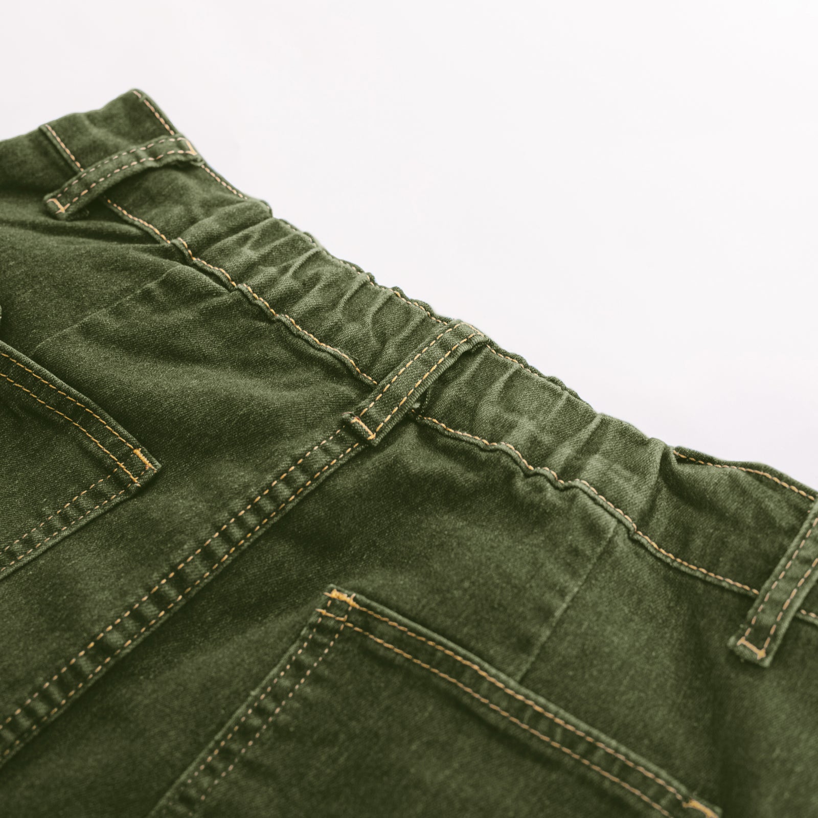 belle poque Multi-Pocket Jean Skirt Elastic High Waist Raw Hem Midi A-Line Skirt