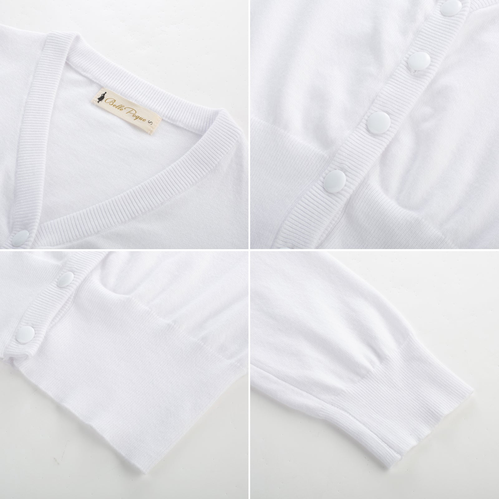 belle poque Women's 3/4 Sleeve Button Down Cherries Embroidery Cropped Cardigan Sweater Coat