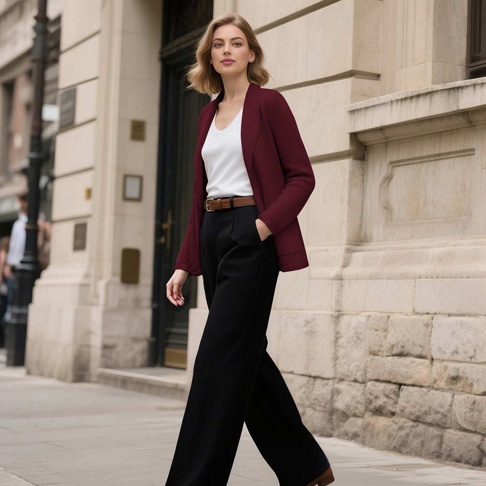 belle poque Vintage Cardigan Sweater Blazer V Neck Shawl Lapel Collar with Pockets