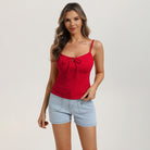 belle poque 2026 Summer Women's Tie Front Spaghetti Strap Top Sexy Cutout Crop Tank Top