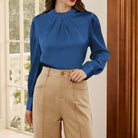 belle poque Womens Long Sleeve Satin Blouse Dressy Casual Business Tops Shirts for Office Work