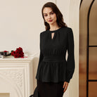 belle poque Women Retro Defined Waist Tops Long Lantern Sleeve Crew Neck Pullover Tops