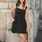 belle poque Women Vintage Polka-Dots Date Dress Square Neck Above Knee A-Line Dress