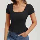 belle poque 2026 Spring Summer Cute Tops for Women Short Sleeve Crop Tops Black