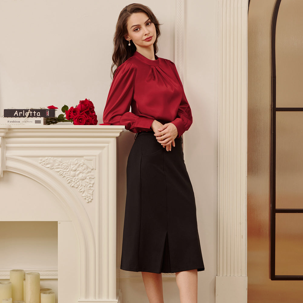 belle poque Womens Long Sleeve Satin Blouse Dressy Casual Business Tops Shirts for Office Work