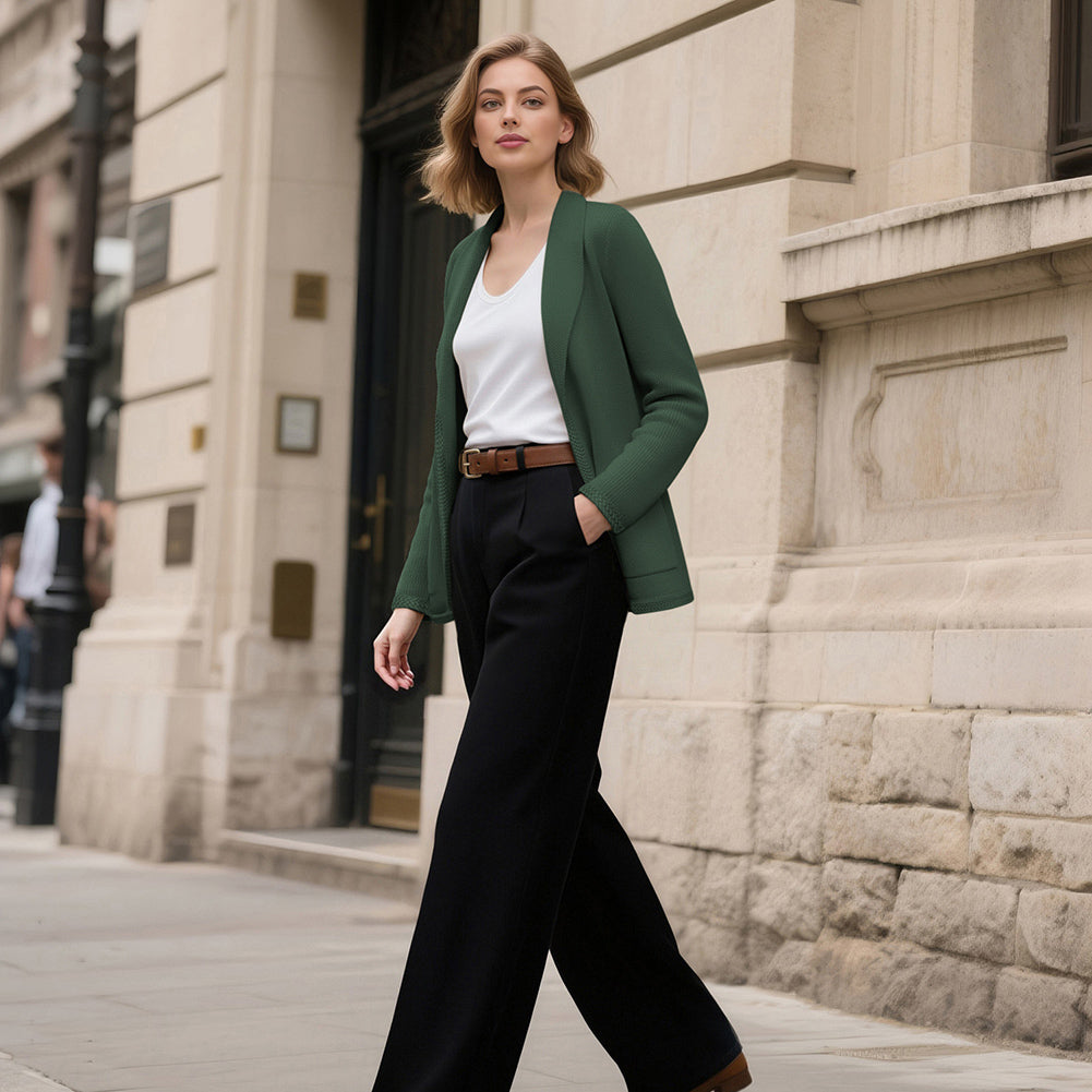 belle poque Vintage Cardigan Sweater Blazer V Neck Shawl Lapel Collar with Pockets