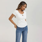 belle poque 2026 Women's Tops Pleated Bow Tie Front Shirts Spring Summer Casual Knit Top