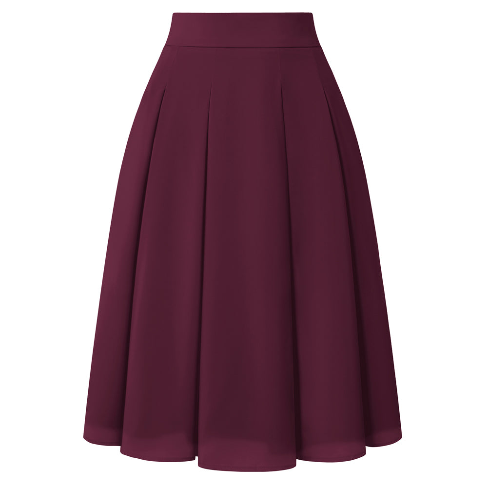 belle poque 2026 Women Spring Summer Vintage Chiffon Flared A-Line Skirt Wine