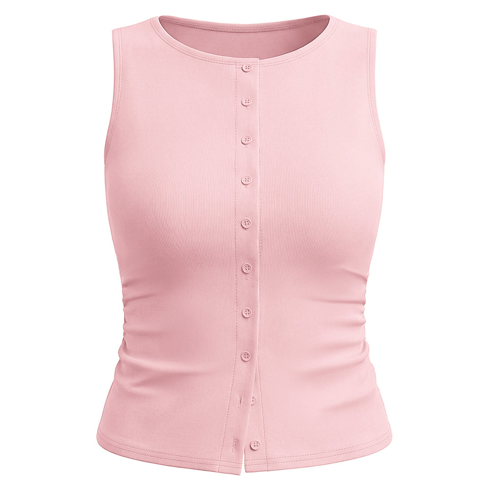 Womens Button Down Tank Tops Summer Vest Slim Fit Crop Going Out Tops