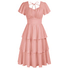 belle poque Vintage Dress 2026 Summer Layered Tiered Ruffle Swing Midi Dress Pink