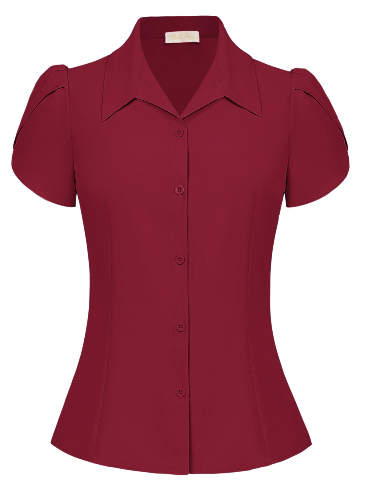 belle poque Business Casual Shirts Tops Summer Button Blouse for Women Red