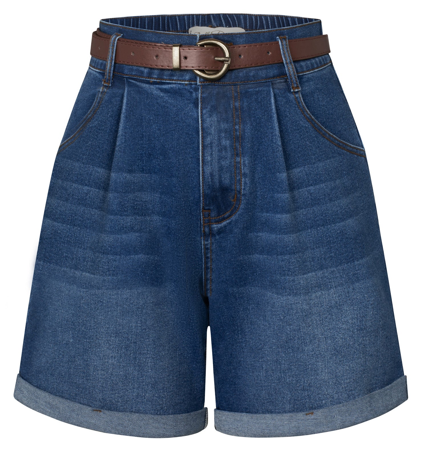 belle poque Bermuda Shorts Elastic Waist Wide Leg Shorts with Pockets & Belts