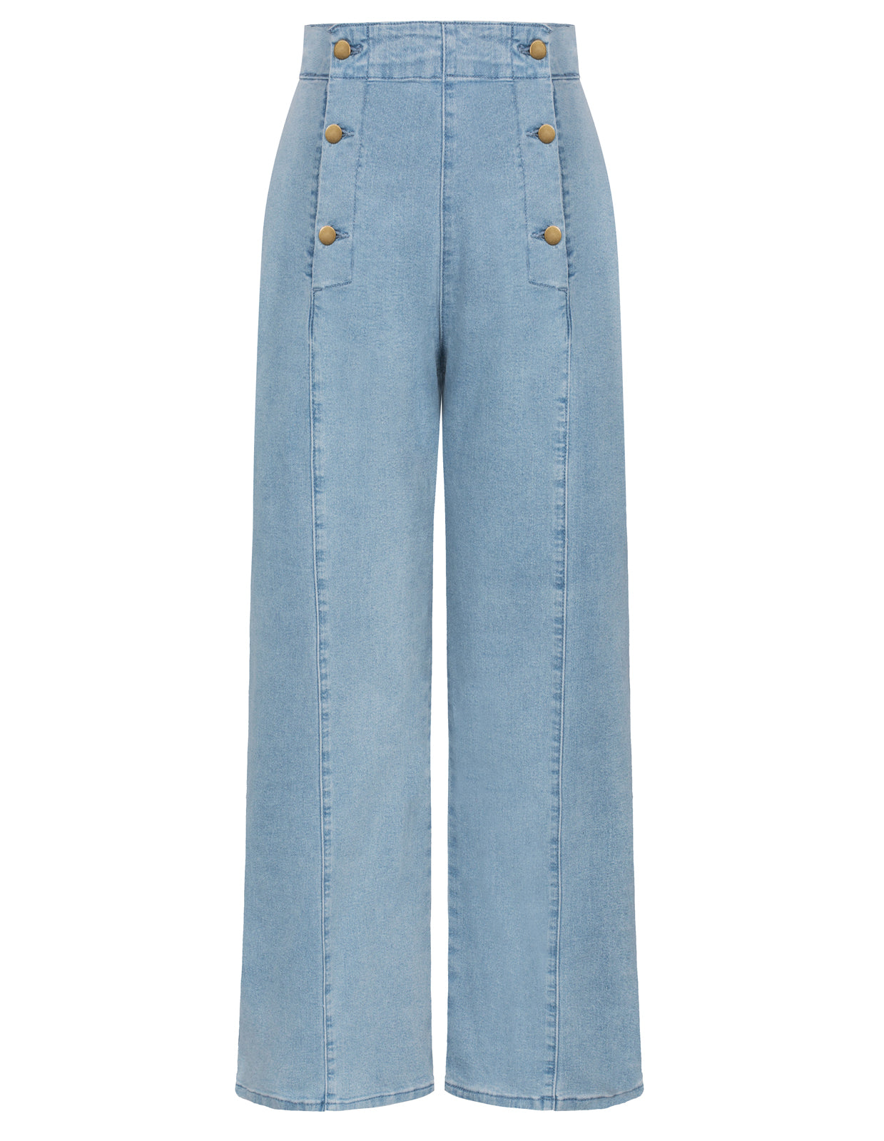 belle poque Vintage Wide Leg Jeans Elastic High Waist Button-up Front Jeans