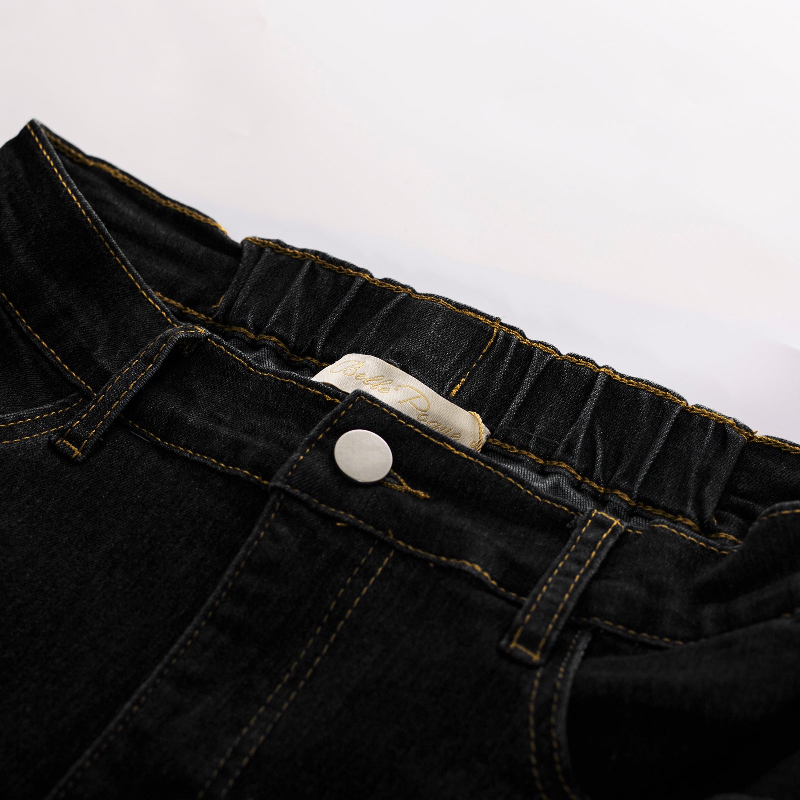 belle poque Multi-Pocket Jean Skirt Elastic High Waist Raw Hem Midi A-Line Skirt