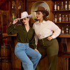 belle poque Vintage Straight Leg High Waisted Elastic Waist Multi-Pocket Flare Denim Pants