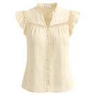 belle poque Women's Ruffle Sleeve Cotton Shirts Button Down Blouses Dressy Casual Tops Apricot