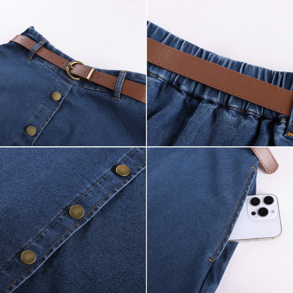 belle poque Women's Denim Skirts 1950s Vintage A-Line Jean Skirts with Pockets