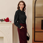 belle poque Womens Long Sleeve Satin Blouse Dressy Casual Business Tops Shirts for Office Work