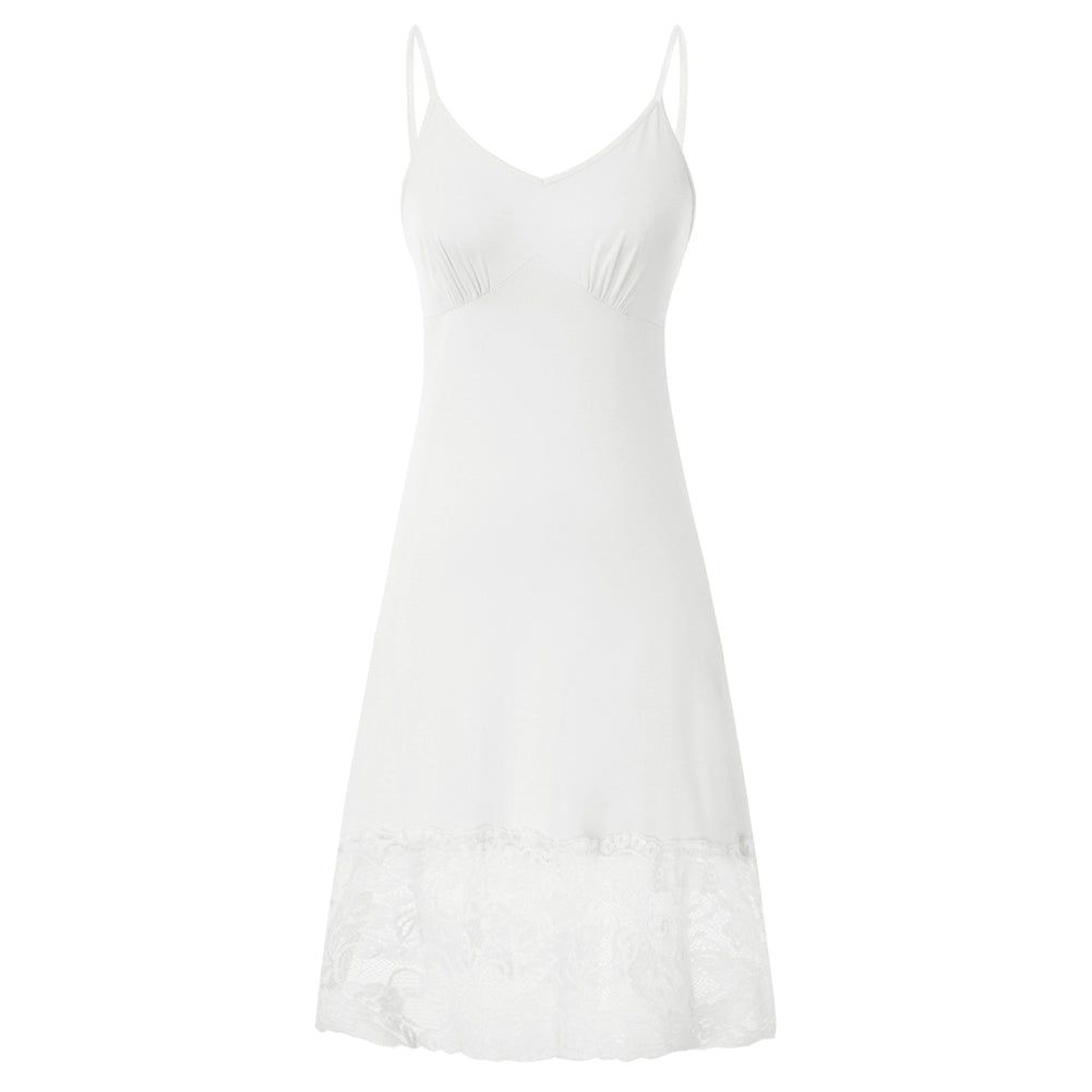 belle poque Lace Full Slips for Women Under Dresses Simple Dress Sleep Cami Dress White
