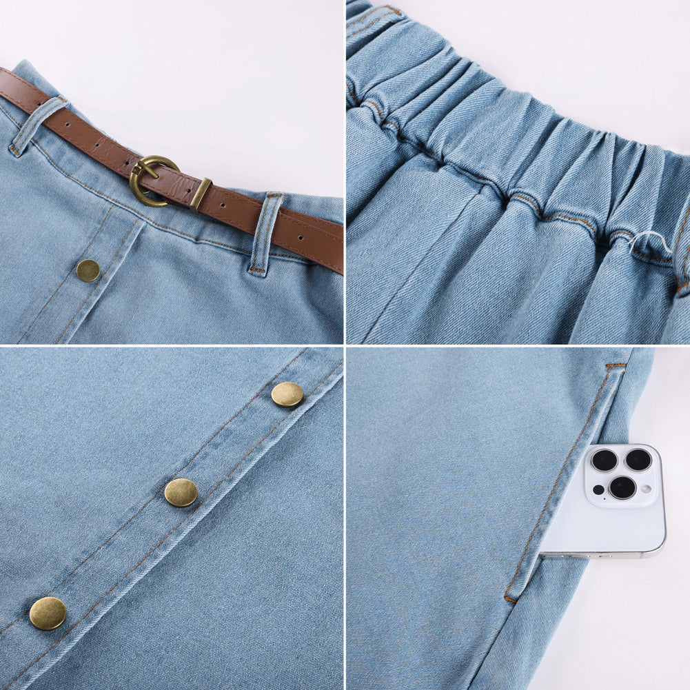 belle poque Women's Denim Skirts 1950s Vintage A-Line Jean Skirts with Pockets