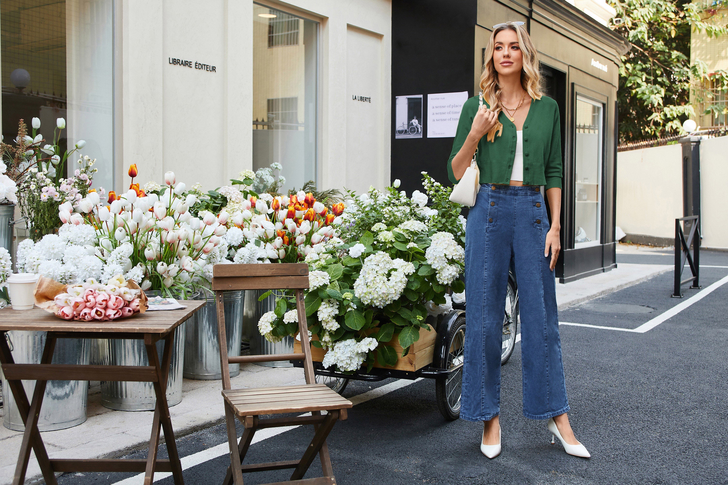 belle poque Women's 3/4 Sleeve Button Down Cherries Embroidery Cropped Cardigan Sweater Coat