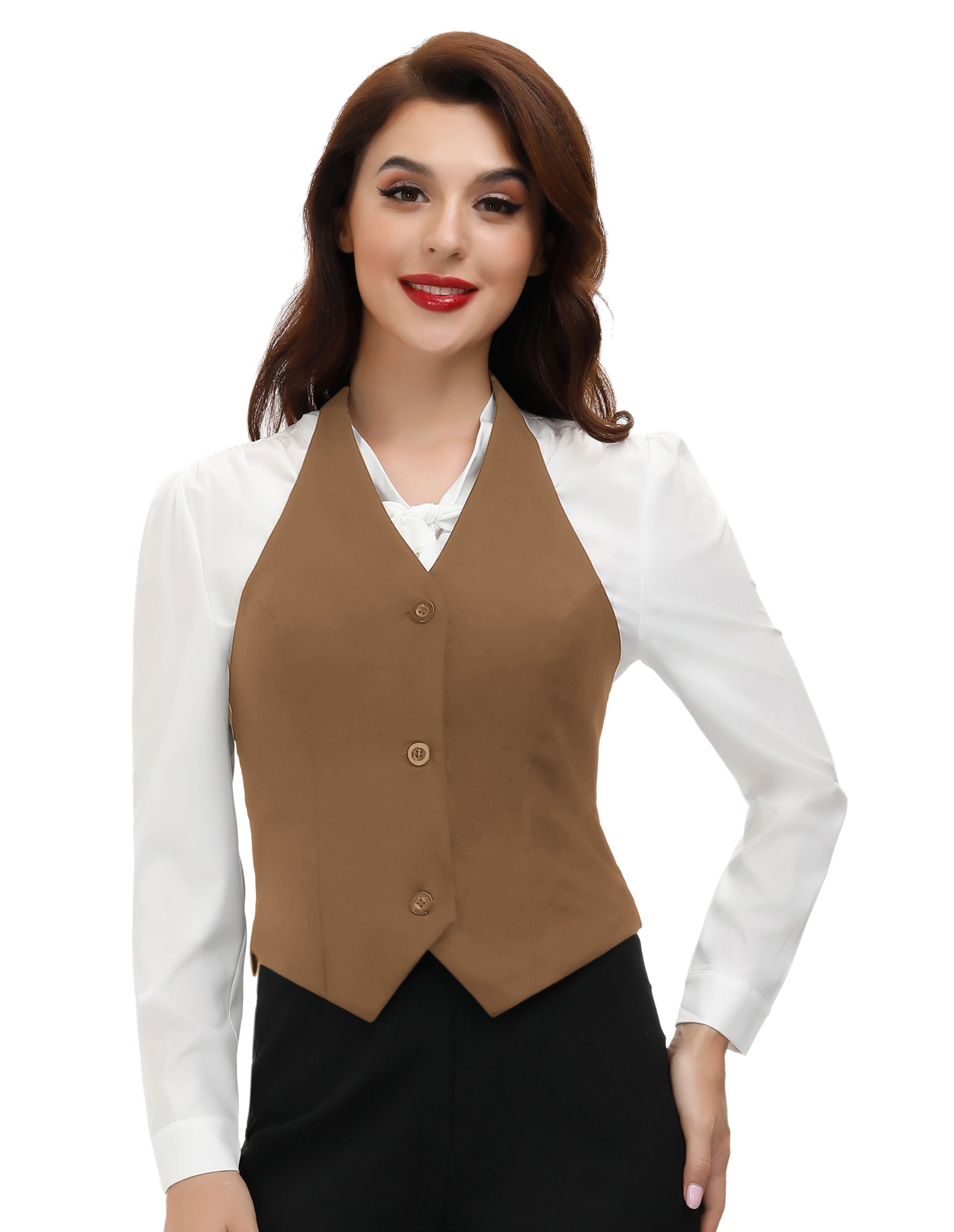 belle poque Seckill Offer⌛Solid Color Halter V-Neck Single Breasted Handkerchief Vest