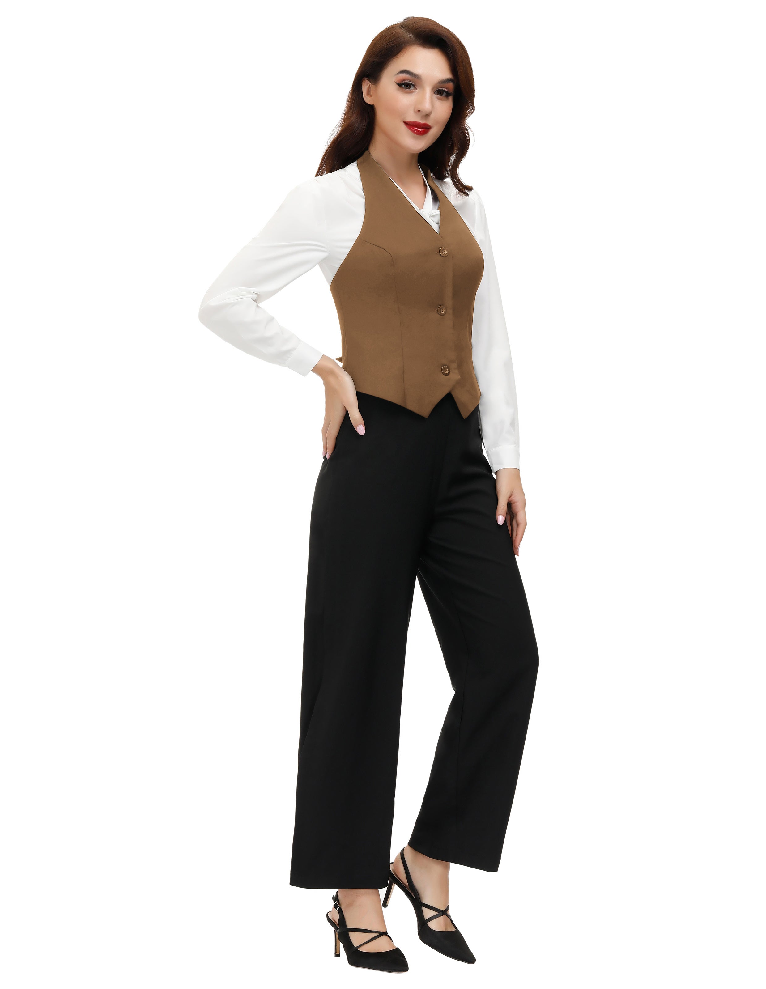 belle poque Seckill Offer⌛Solid Color Halter V-Neck Single Breasted Handkerchief Vest