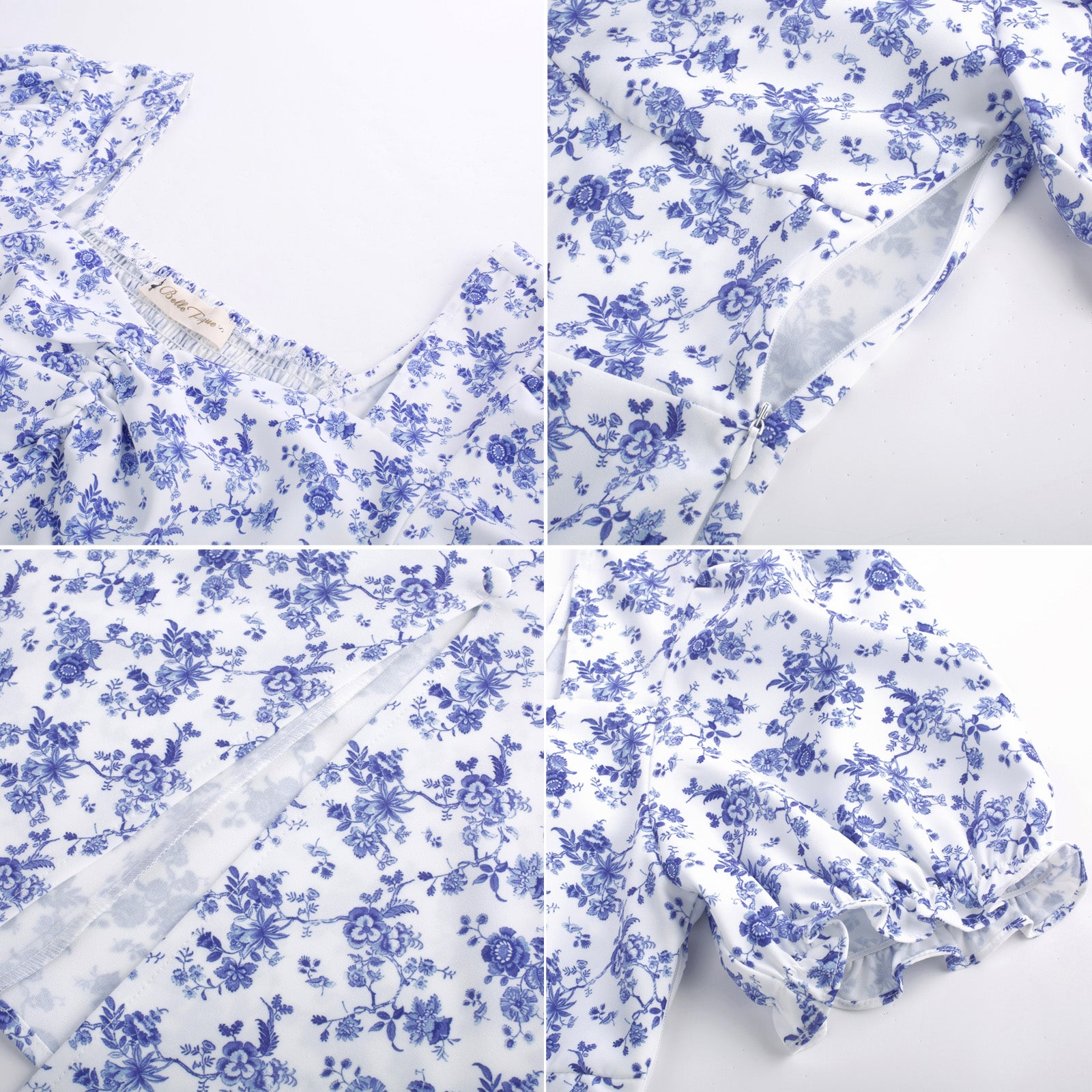 belle poque Vintage Strawberry Patterns Front Slit Dress Puffed Short Sleeve Sweetheart Neck Dress