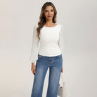 belle poque Women's Mesh Long Sleeve Tops Bow Tie Back Dressy Blouses